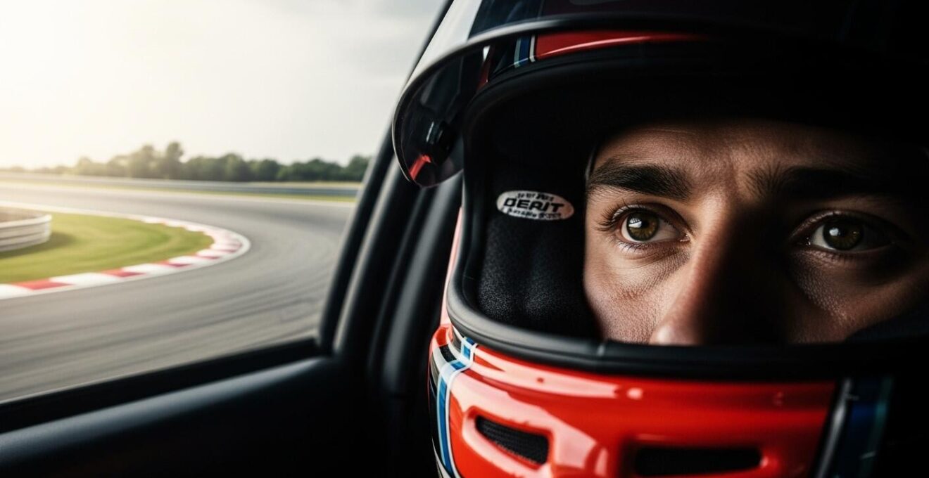Pilote de course concentré utilisant une technique de regard projective sur piste automobile