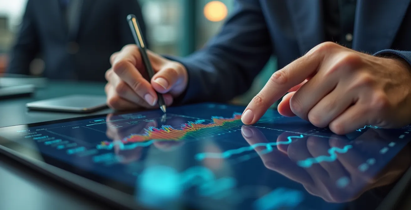 Coach et pilote analysant ensemble des données de télémétrie sur tablette après une session