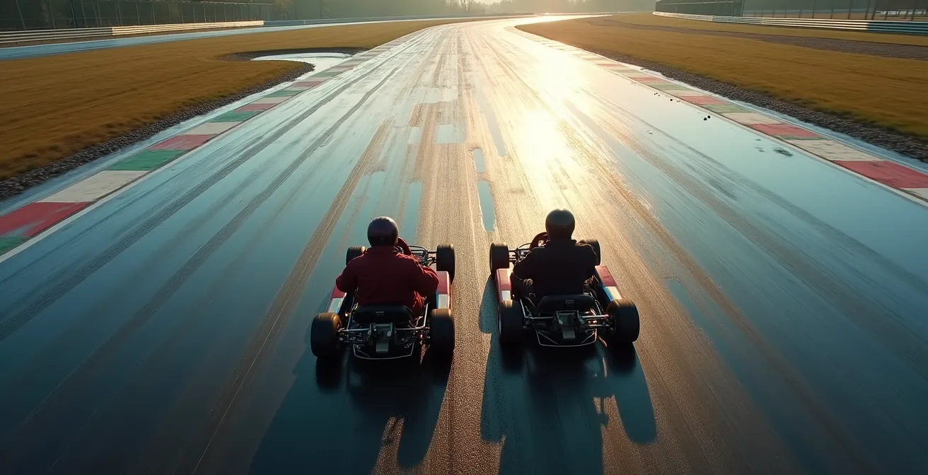 Comparaison visuelle entre angle de glisse optimal et excessif en karting