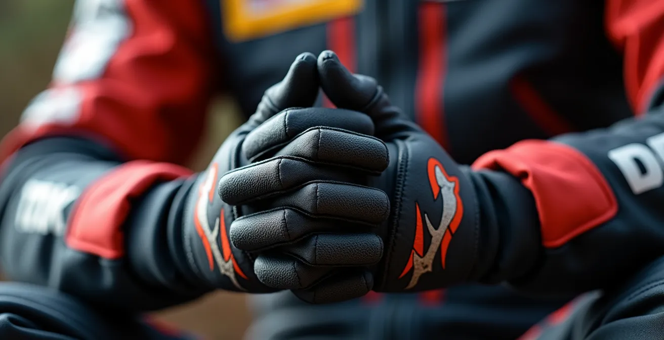 Pilote automobile en moment de méditation isolé avant la course