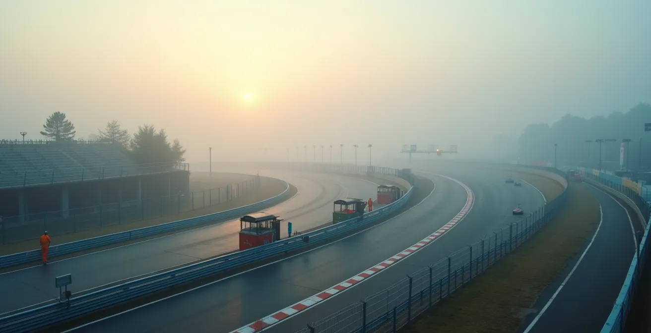 Poste de commissaires surveillant une zone de circuit avec système de drapeaux