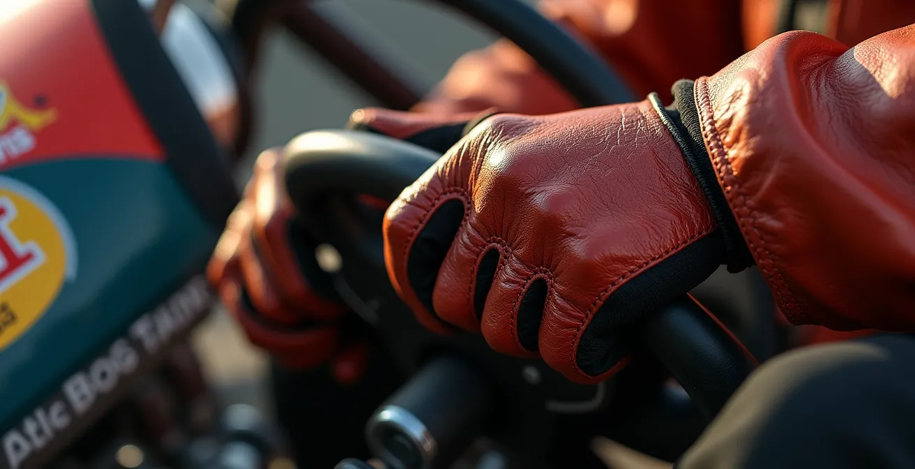 Gros plan macro sur les mains d'un pilote serrant le volant montrant la tension et la fatigue