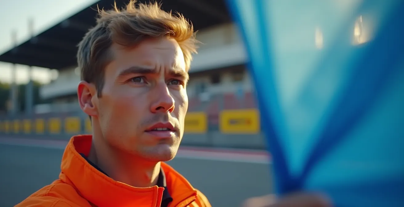 Communication visuelle entre commissaire de piste et pilote lors d'un drapeau bleu