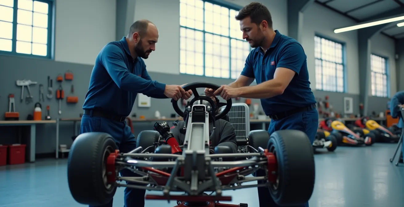 Diagnostic du jeu dans la direction d'un kart par triangulation avec un assistant